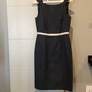 Navy blue with mini white polka dots